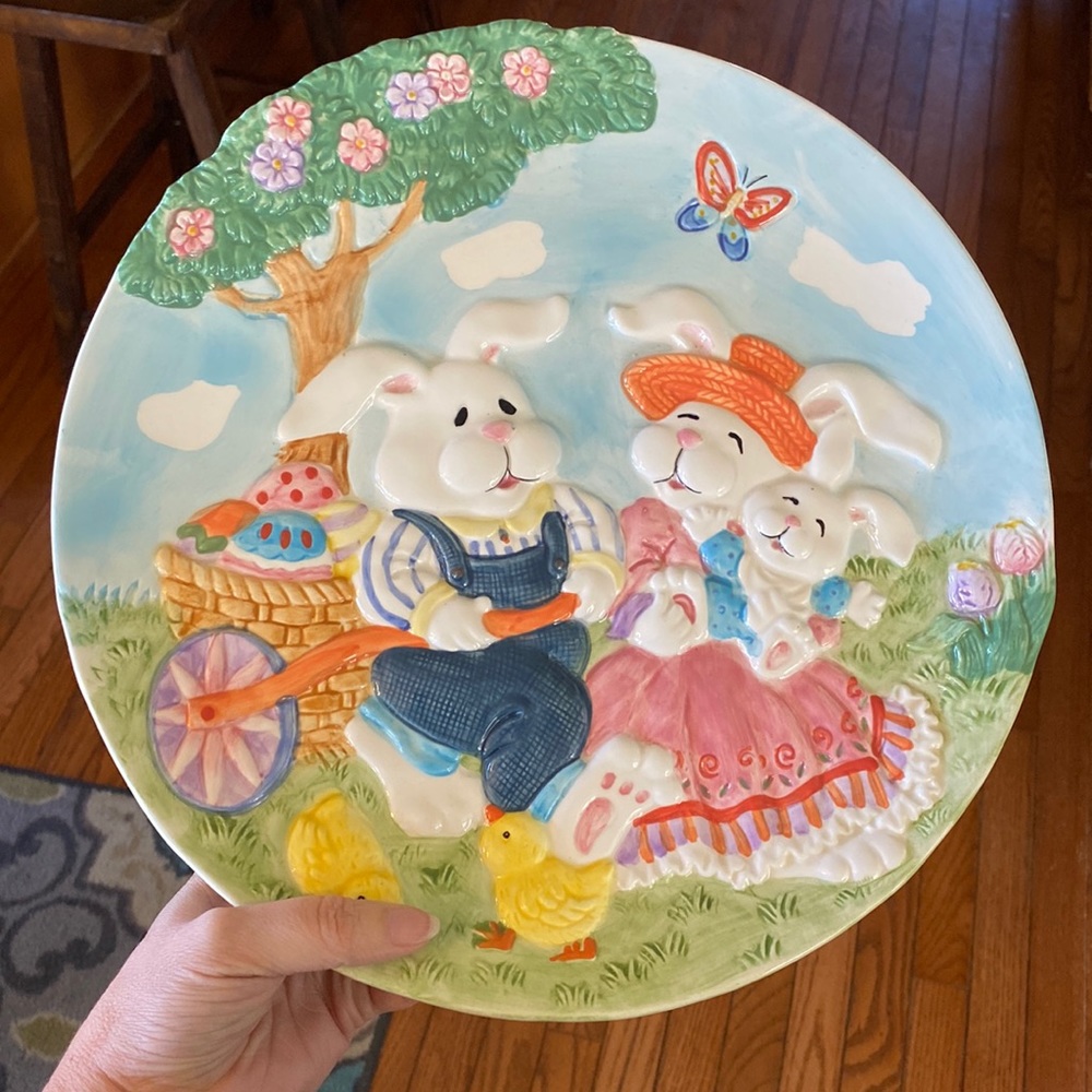 CKA 3D Decorative Serving Platter Easter Peter Cotton Tail Bunny Mr Mrs Wagon